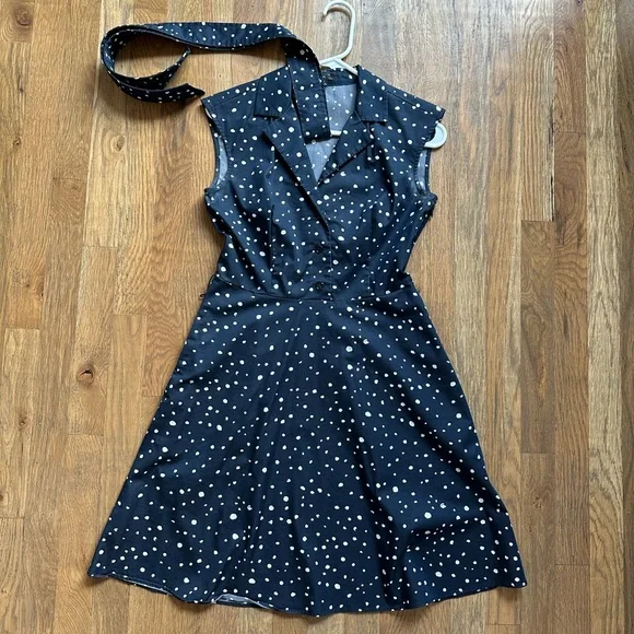 loft navy blue polka dot dress Loft Beach Polka Dot Linen Cotton Cutout Halter Maxi Dress Size Medium Sailor Navy Women's